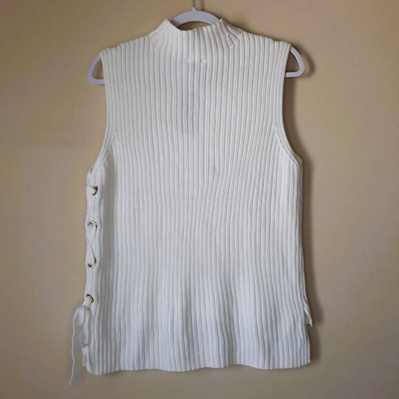 NWT Bebe Ribbed Mock Neck Side Lace Up Sleeveless Sweater Top L - Picture 4 of 7